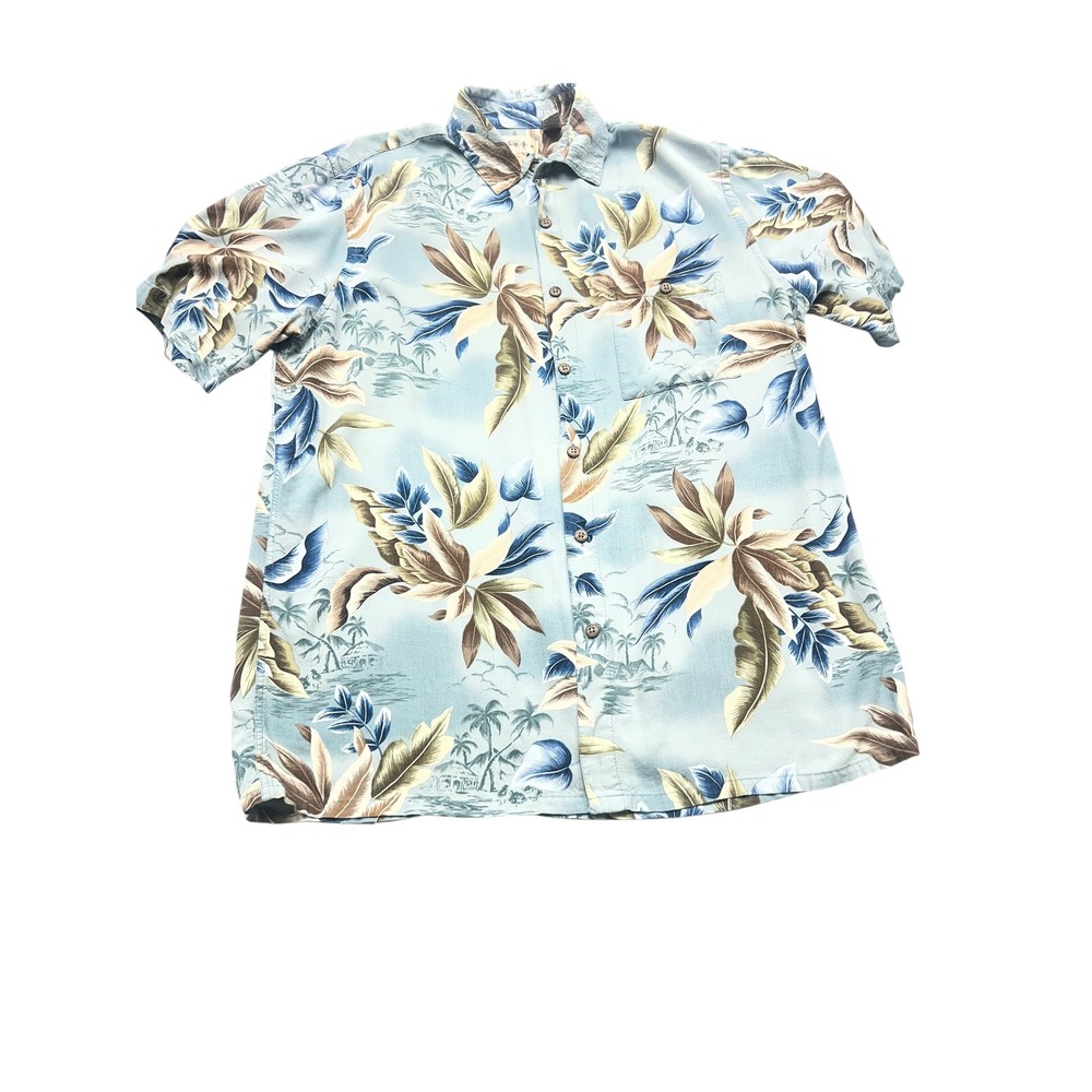 Campia Moda Hawaiian Aloha Shirt Mens M Blue Tropical Floral Island Button Up‎